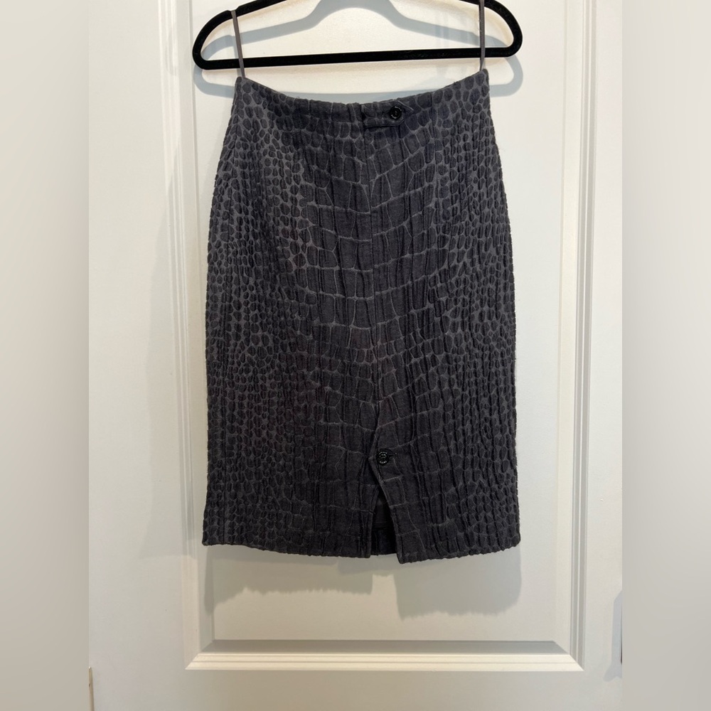 Yves Saint Laurent Charcoal Croc Embossed Pencil Skirt Size 6 - Picture 5 of 9
